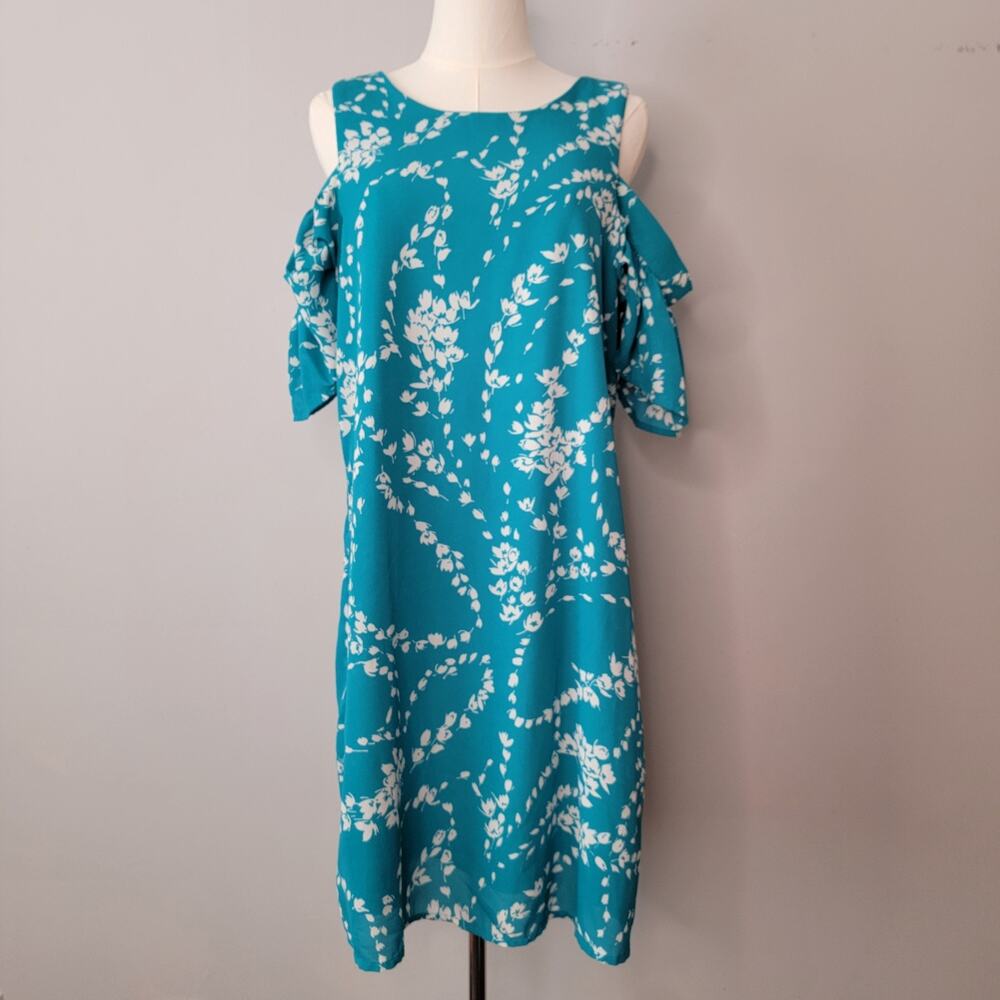 Teal Cold Shoulder Flutter Sleeve Dress Cruise Vacation Easter Cocktail Size 12